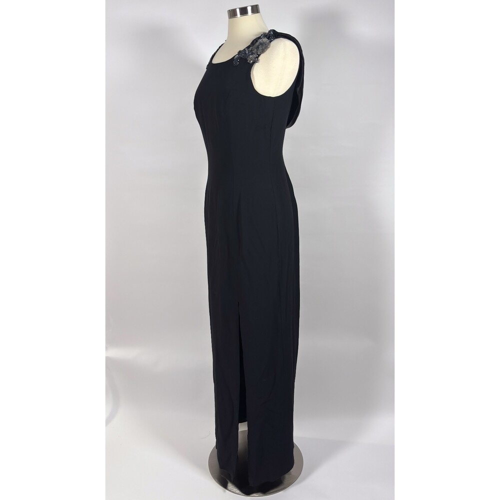 Loralie Black Floral Beaded Cowl Back Floor Length Gown - Vintage Size 10 - Picture 3 of 8
